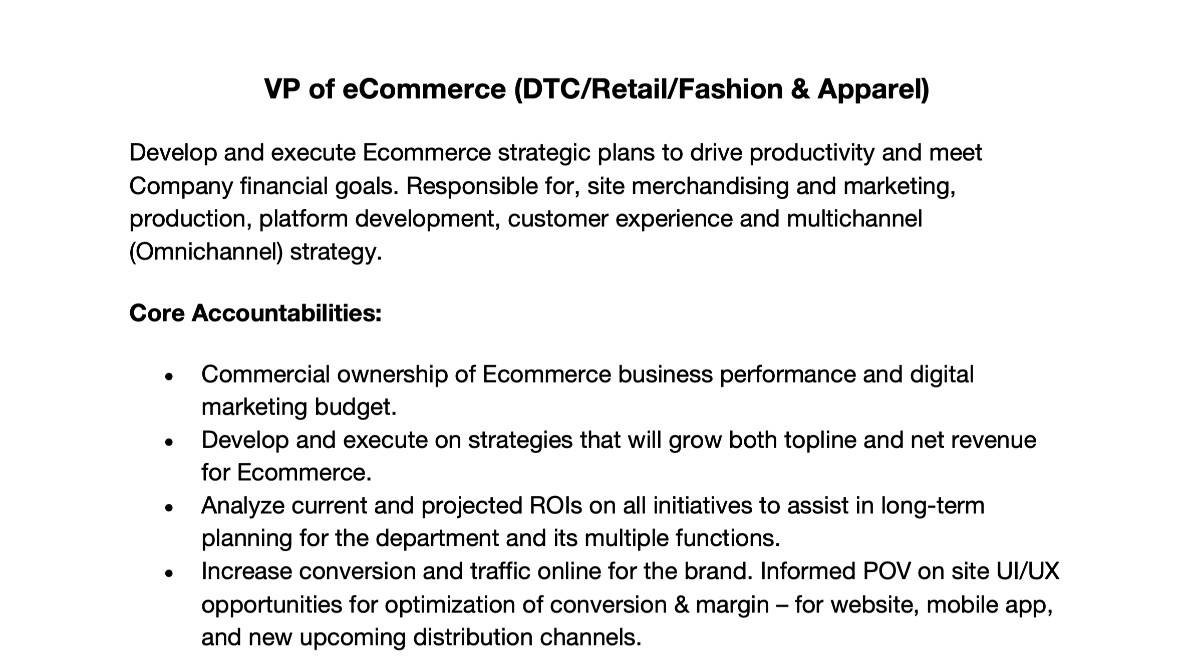 eCommerce Job Descriptions